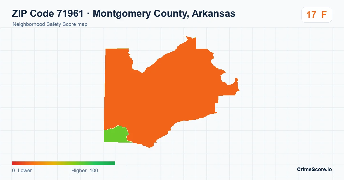 ZIP Code 71961 in Montgomery County, Arkansas neighborhood Safety Score map