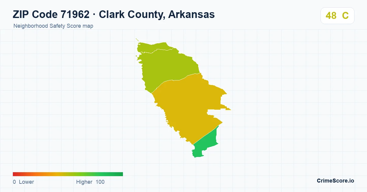 ZIP Code 71962 in Clark County, Arkansas neighborhood Safety Score map