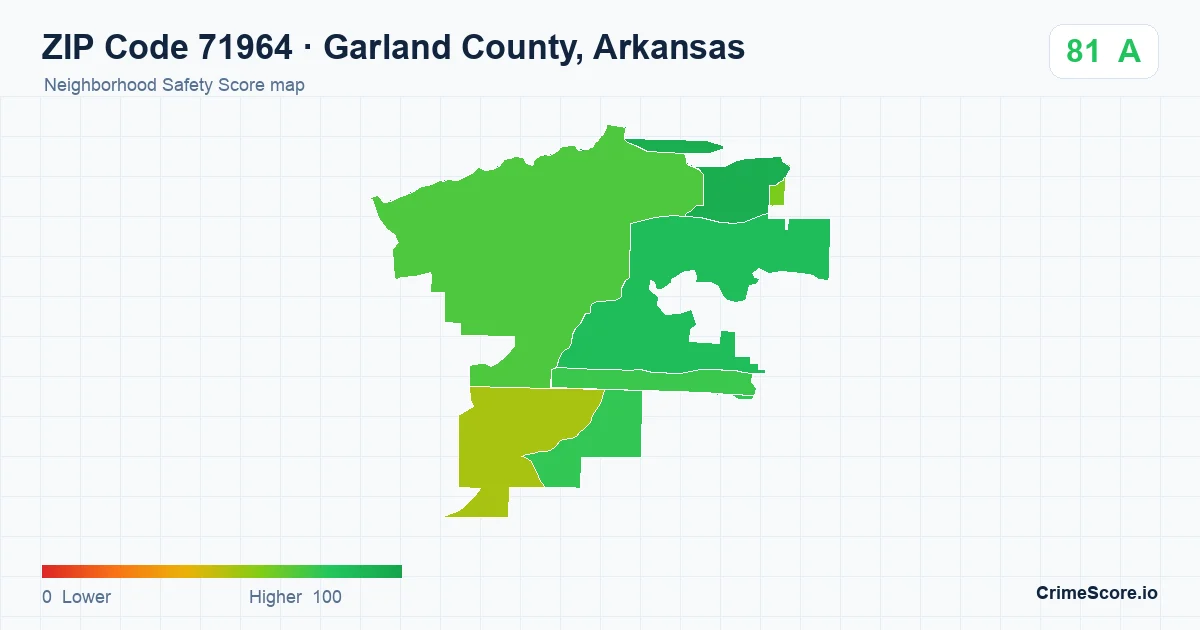 ZIP Code 71964 in Garland County, Arkansas neighborhood Safety Score map