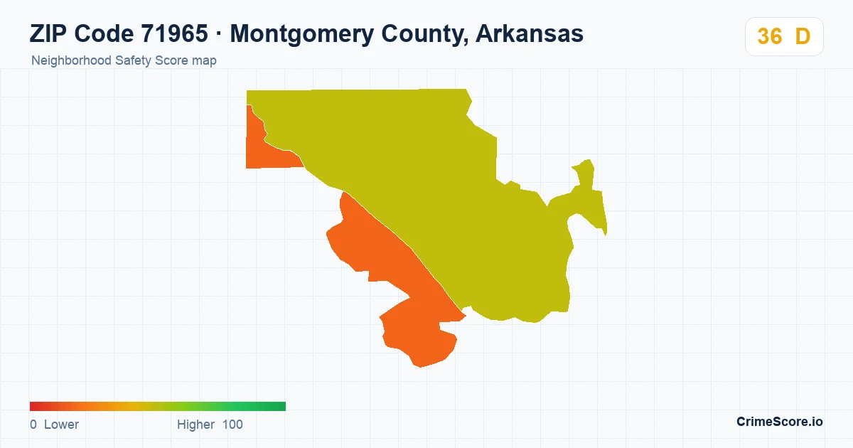 ZIP Code 71965 in Montgomery County, Arkansas neighborhood Safety Score map