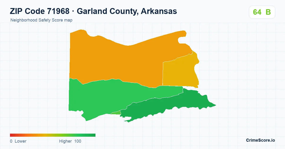 ZIP Code 71968 in Garland County, Arkansas neighborhood Safety Score map