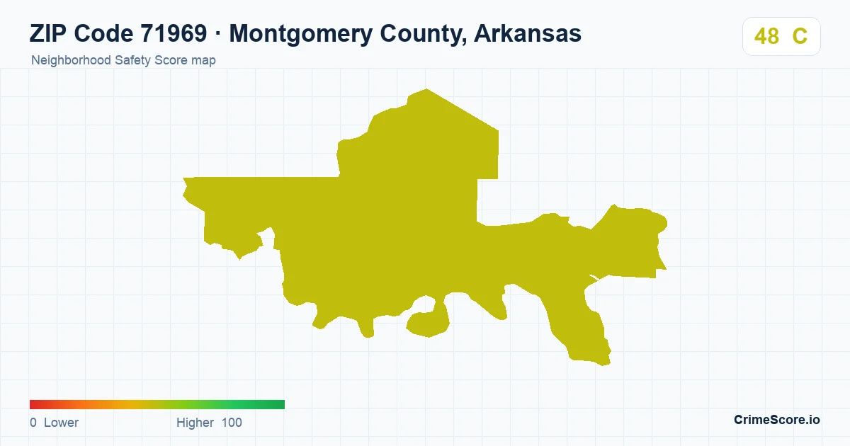ZIP Code 71969 in Montgomery County, Arkansas neighborhood Safety Score map