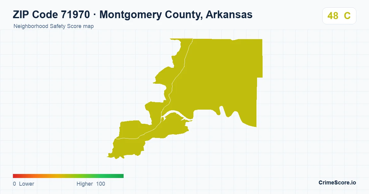 ZIP Code 71970 in Montgomery County, Arkansas neighborhood Safety Score map