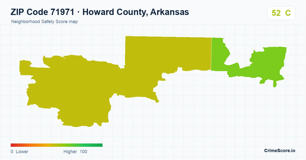 ZIP Code 71971 in Howard County, Arkansas neighborhood Safety Score map