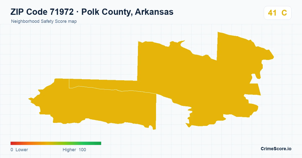 ZIP Code 71972 in Polk County, Arkansas neighborhood Safety Score map