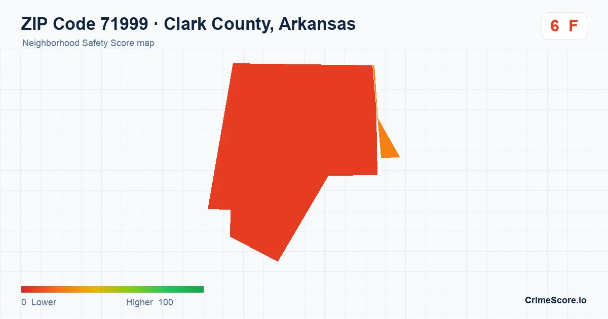 ZIP Code 71999 in Clark County, Arkansas neighborhood Safety Score map