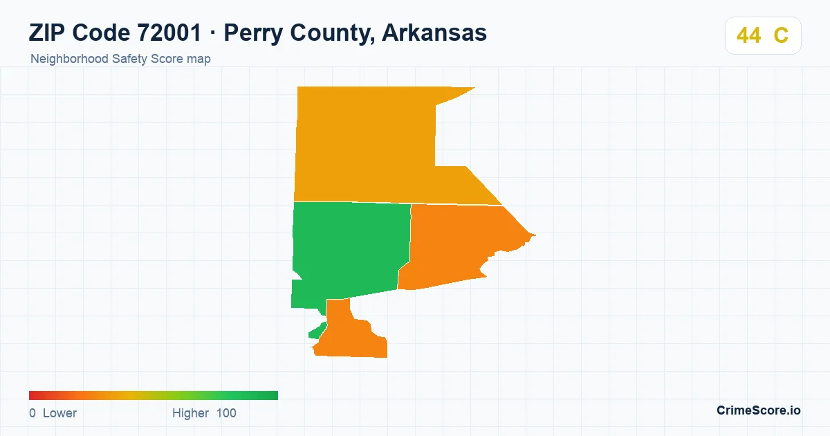ZIP Code 72001 in Perry County, Arkansas neighborhood Safety Score map