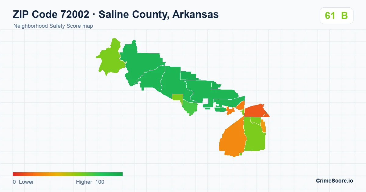 ZIP Code 72002 in Saline County, Arkansas neighborhood Safety Score map