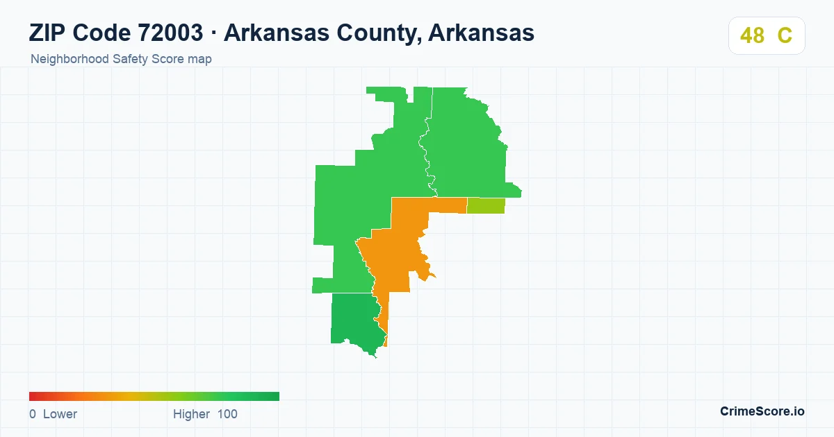 ZIP Code 72003 in Arkansas County, Arkansas neighborhood Safety Score map