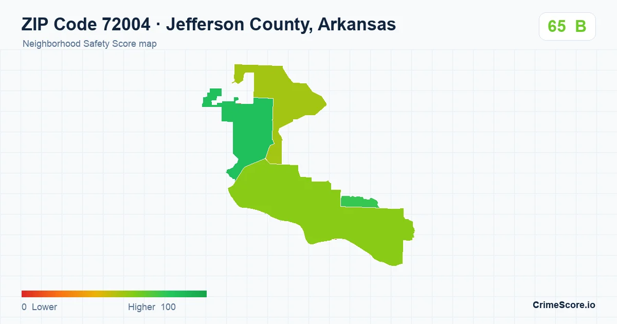 ZIP Code 72004 in Jefferson County, Arkansas neighborhood Safety Score map