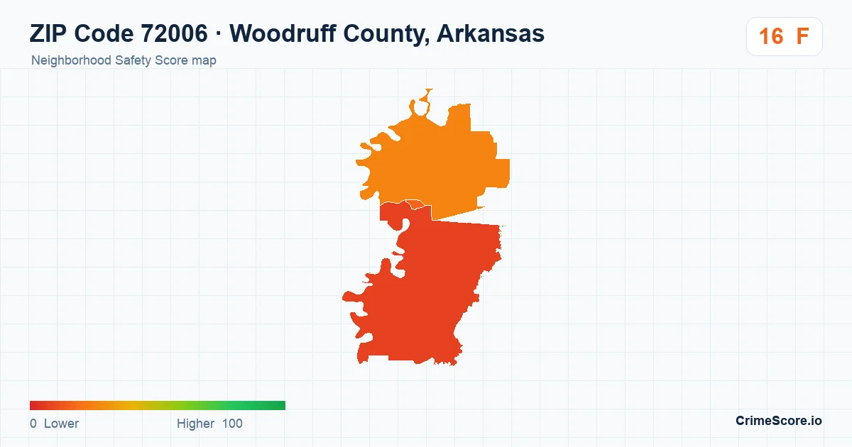ZIP Code 72006 in Woodruff County, Arkansas neighborhood Safety Score map