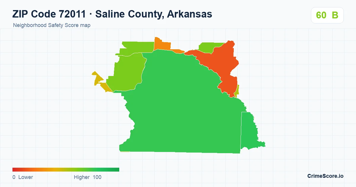 ZIP Code 72011 in Saline County, Arkansas neighborhood Safety Score map