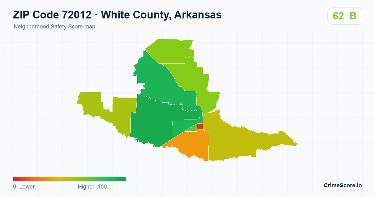 ZIP Code 72012 in White County, Arkansas neighborhood Safety Score map