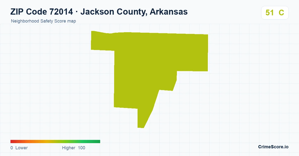 ZIP Code 72014 in Jackson County, Arkansas neighborhood Safety Score map