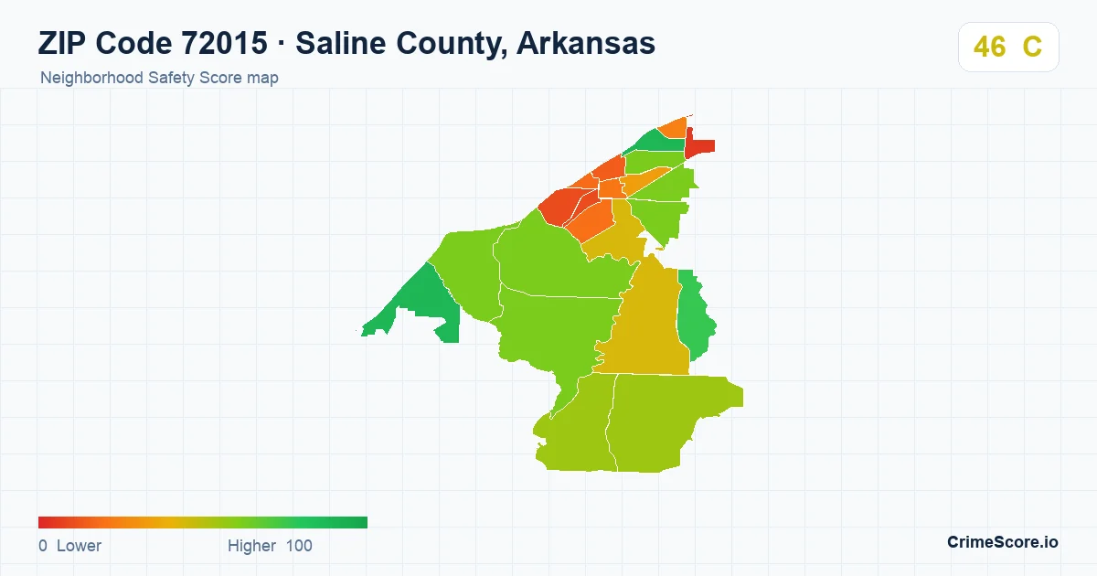 ZIP Code 72015 in Saline County, Arkansas neighborhood Safety Score map