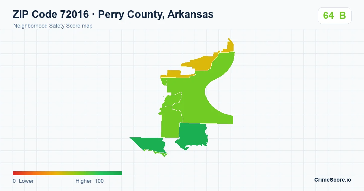 ZIP Code 72016 in Perry County, Arkansas neighborhood Safety Score map