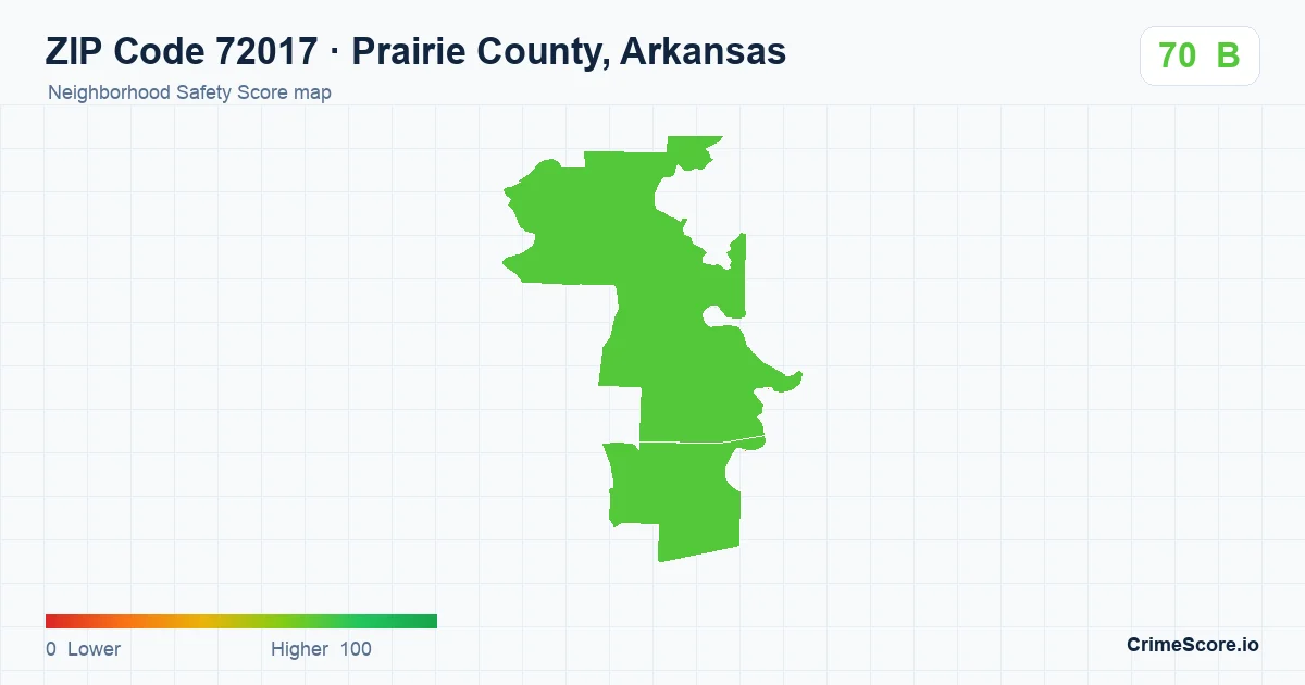 ZIP Code 72017 in Prairie County, Arkansas neighborhood Safety Score map