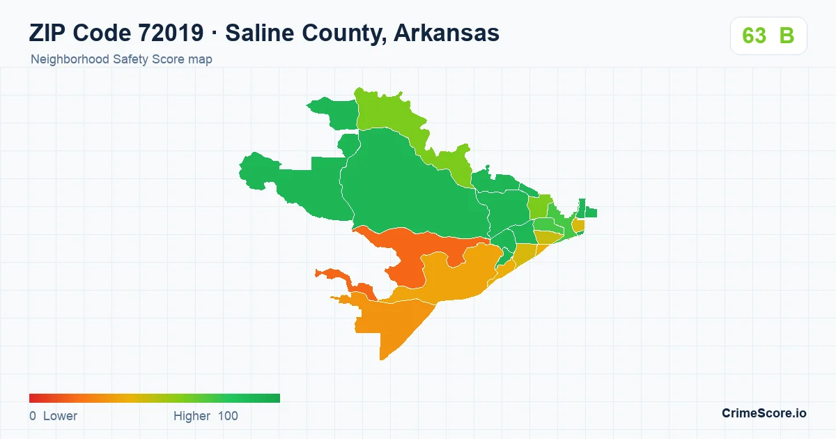 ZIP Code 72019 in Saline County, Arkansas neighborhood Safety Score map