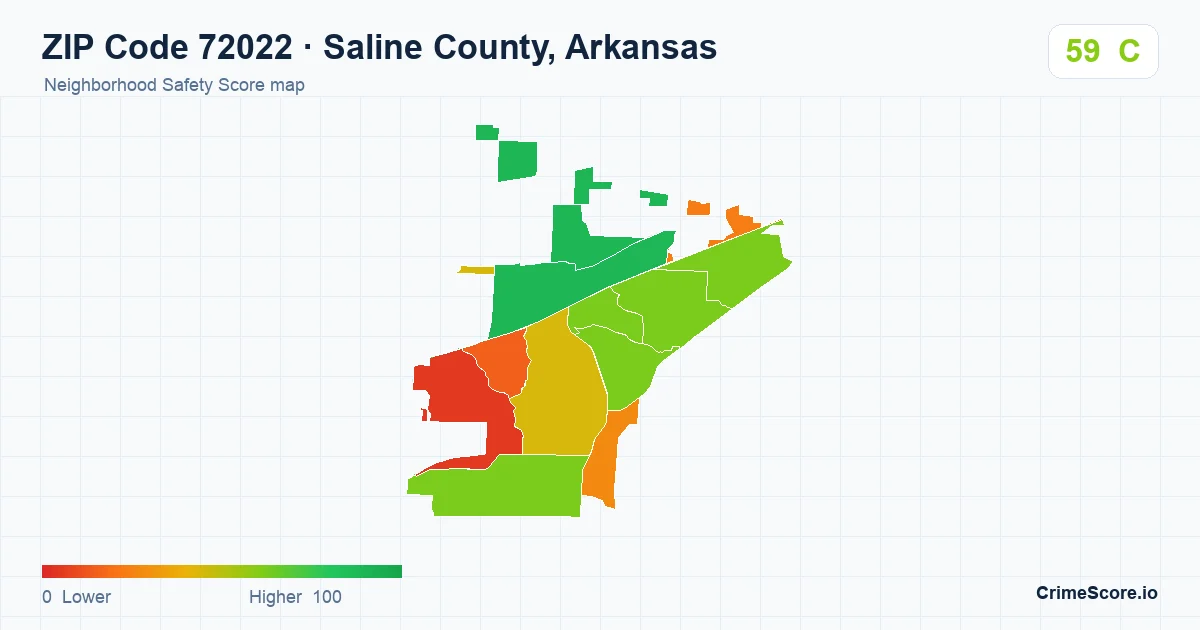 ZIP Code 72022 in Saline County, Arkansas neighborhood Safety Score map