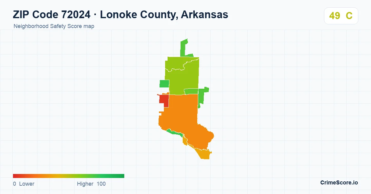 ZIP Code 72024 in Lonoke County, Arkansas neighborhood Safety Score map
