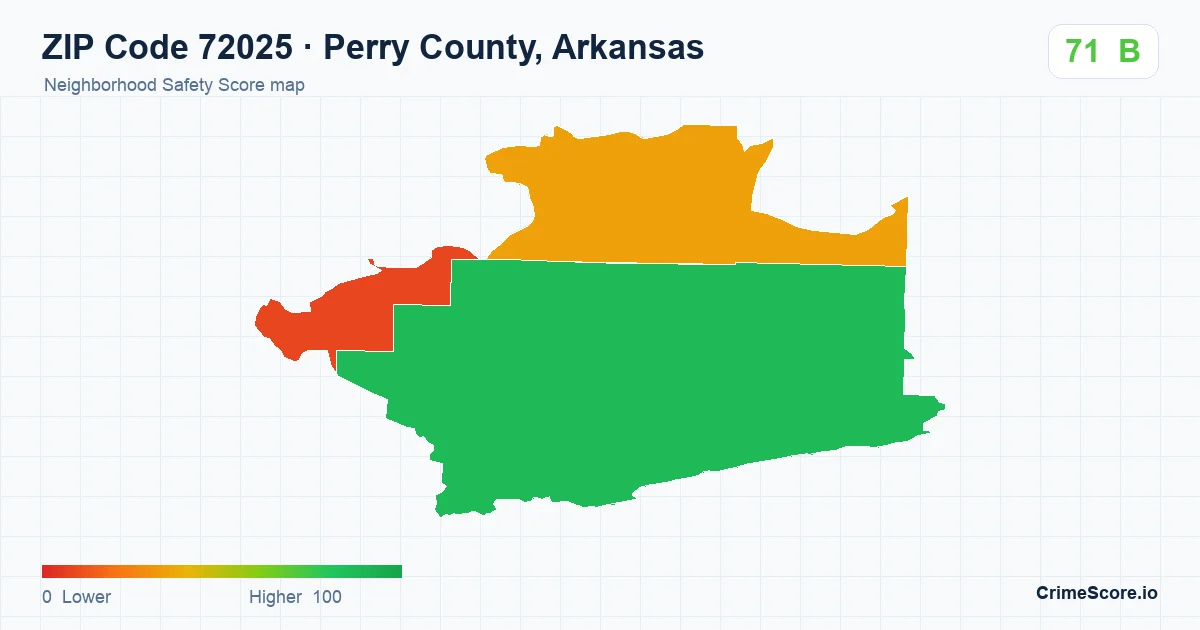 ZIP Code 72025 in Perry County, Arkansas neighborhood Safety Score map