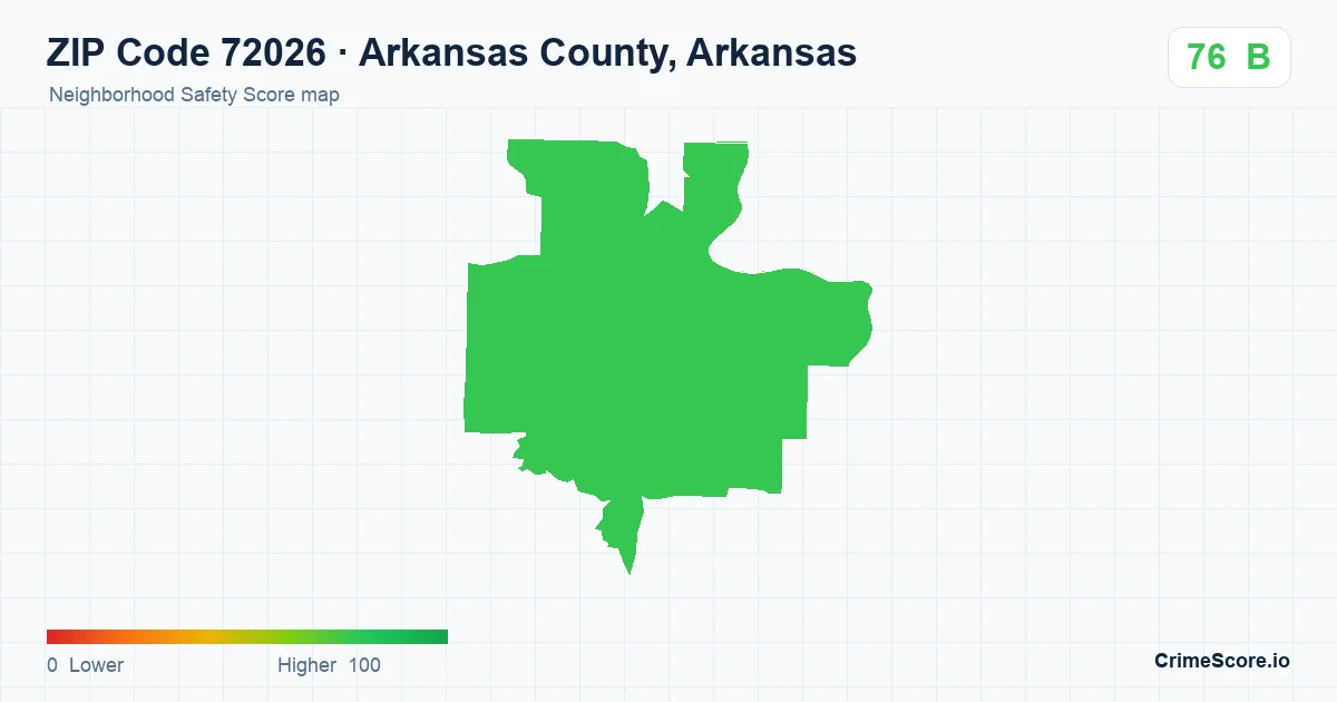 ZIP Code 72026 in Arkansas County, Arkansas neighborhood Safety Score map