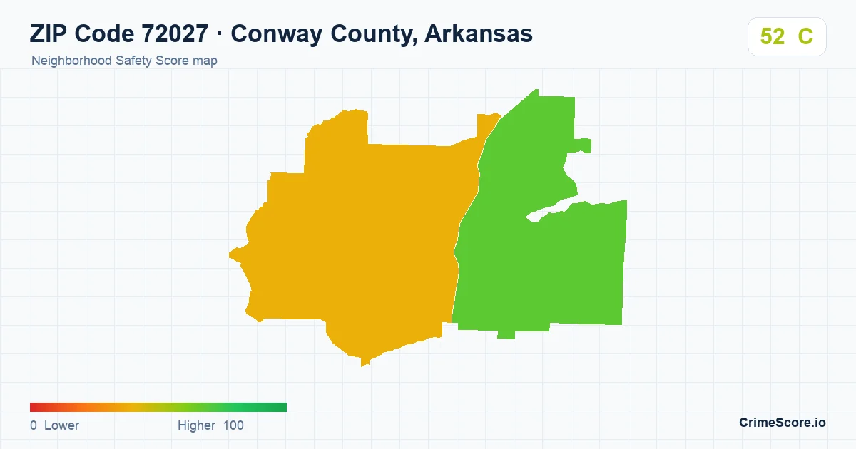 ZIP Code 72027 in Conway County, Arkansas neighborhood Safety Score map