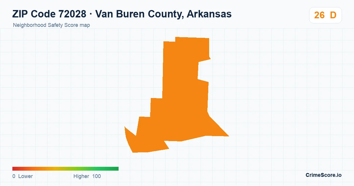 ZIP Code 72028 in Van Buren County, Arkansas neighborhood Safety Score map