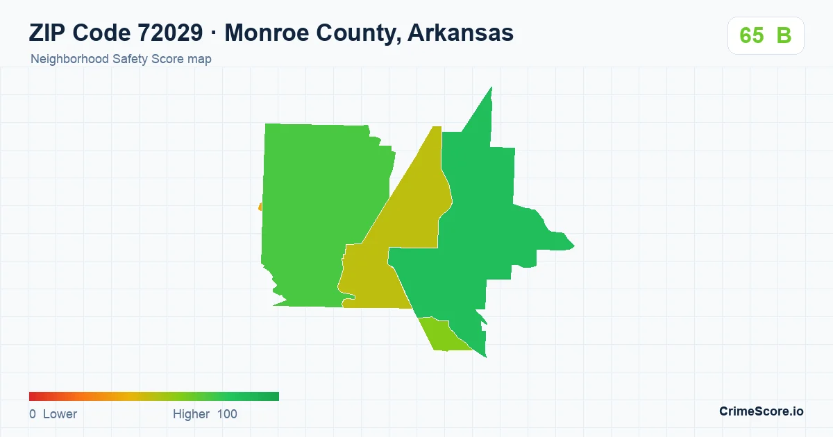 ZIP Code 72029 in Monroe County, Arkansas neighborhood Safety Score map