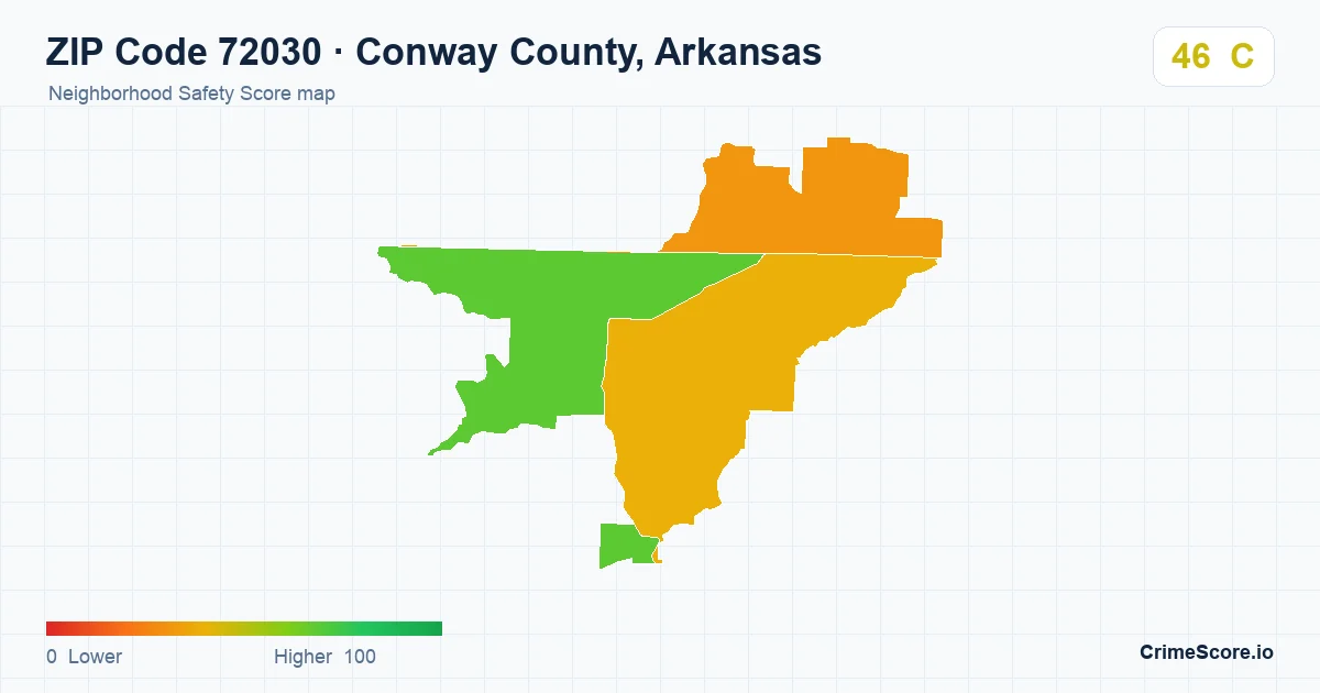 ZIP Code 72030 in Conway County, Arkansas neighborhood Safety Score map