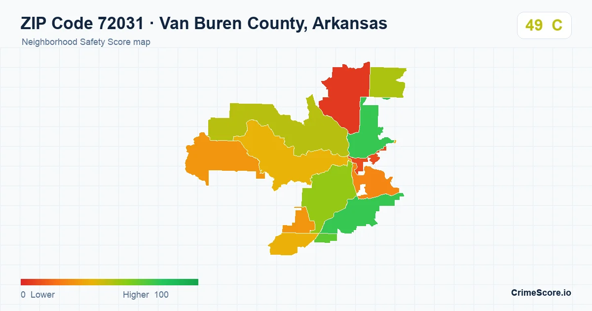 ZIP Code 72031 in Van Buren County, Arkansas neighborhood Safety Score map