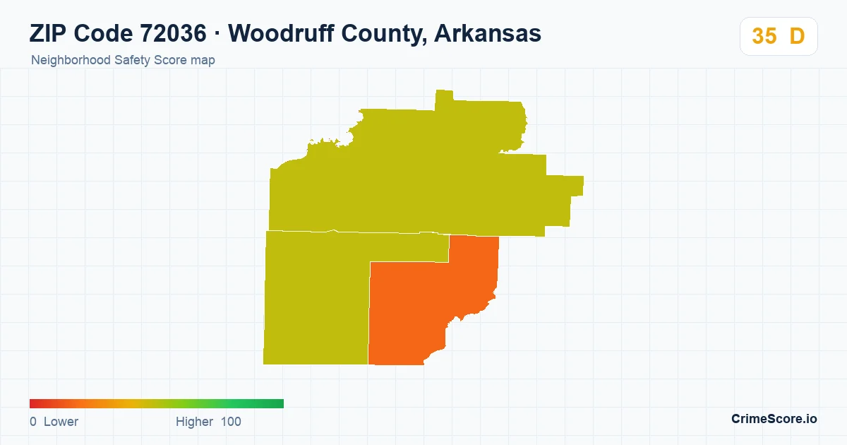 ZIP Code 72036 in Woodruff County, Arkansas neighborhood Safety Score map