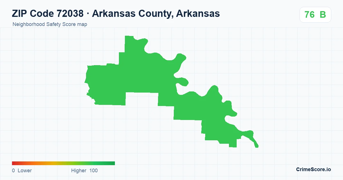 ZIP Code 72038 in Arkansas County, Arkansas neighborhood Safety Score map