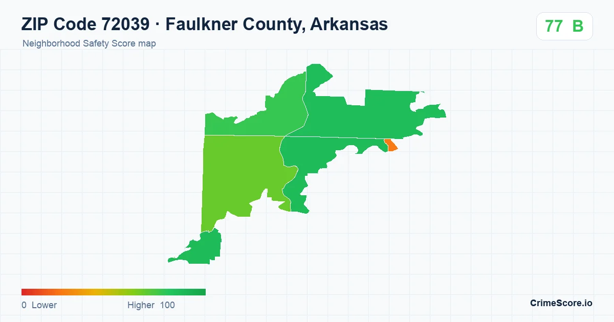 ZIP Code 72039 in Faulkner County, Arkansas neighborhood Safety Score map