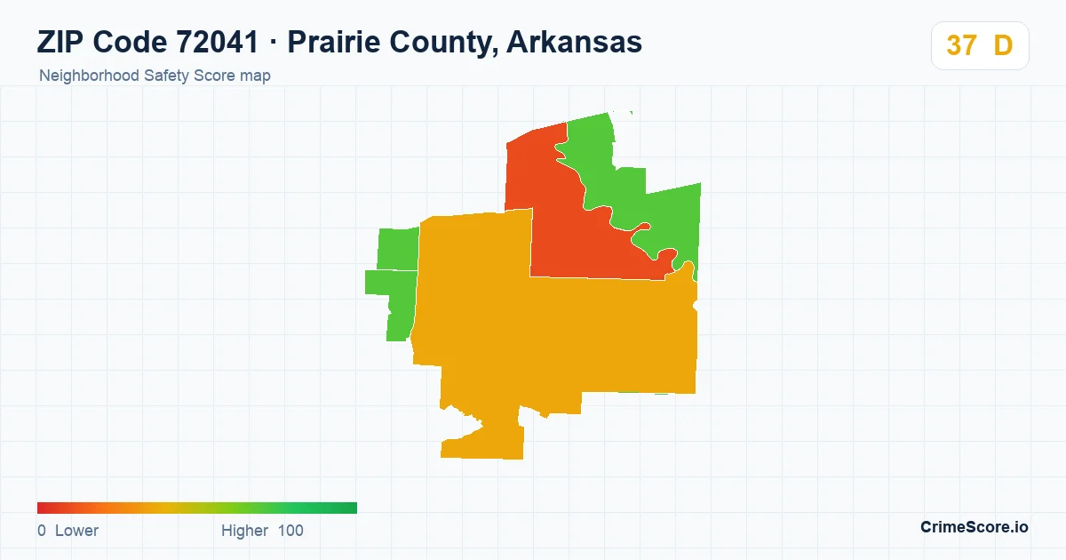 ZIP Code 72041 in Prairie County, Arkansas neighborhood Safety Score map