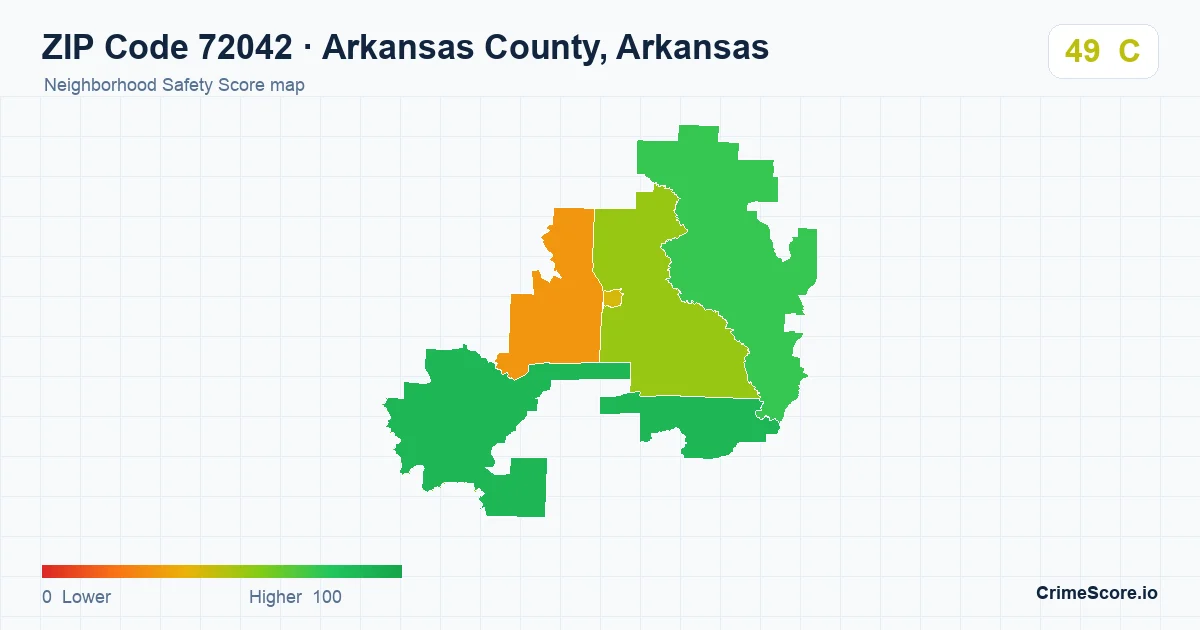 ZIP Code 72042 in Arkansas County, Arkansas neighborhood Safety Score map