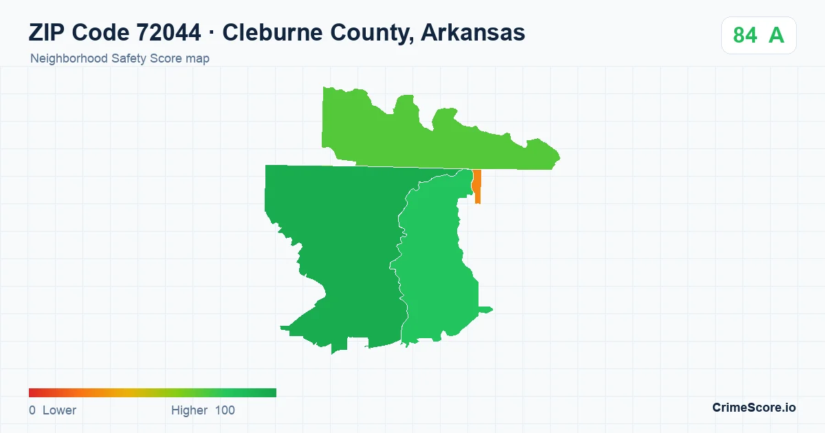 ZIP Code 72044 in Cleburne County, Arkansas neighborhood Safety Score map