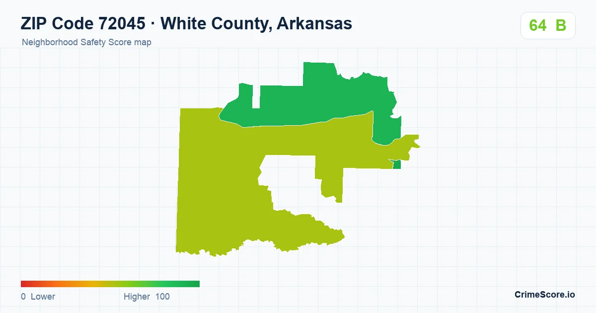 ZIP Code 72045 in White County, Arkansas neighborhood Safety Score map