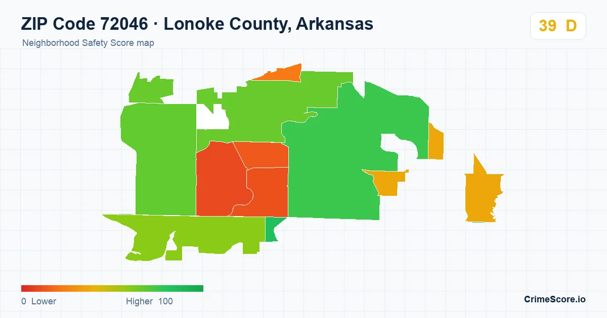 ZIP Code 72046 in Lonoke County, Arkansas neighborhood Safety Score map