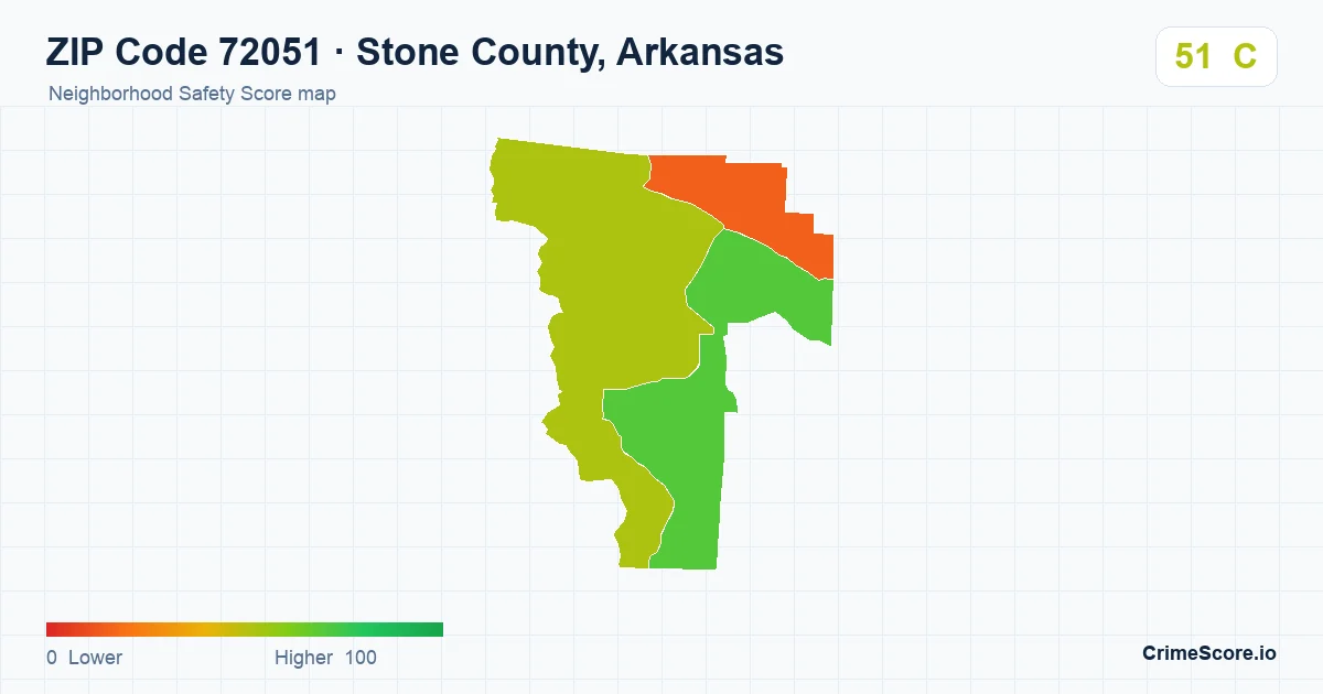 ZIP Code 72051 in Stone County, Arkansas neighborhood Safety Score map
