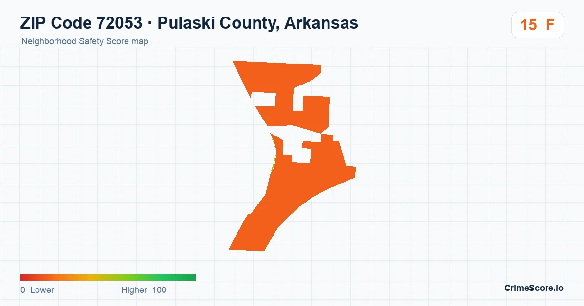 ZIP Code 72053 in Pulaski County, Arkansas neighborhood Safety Score map
