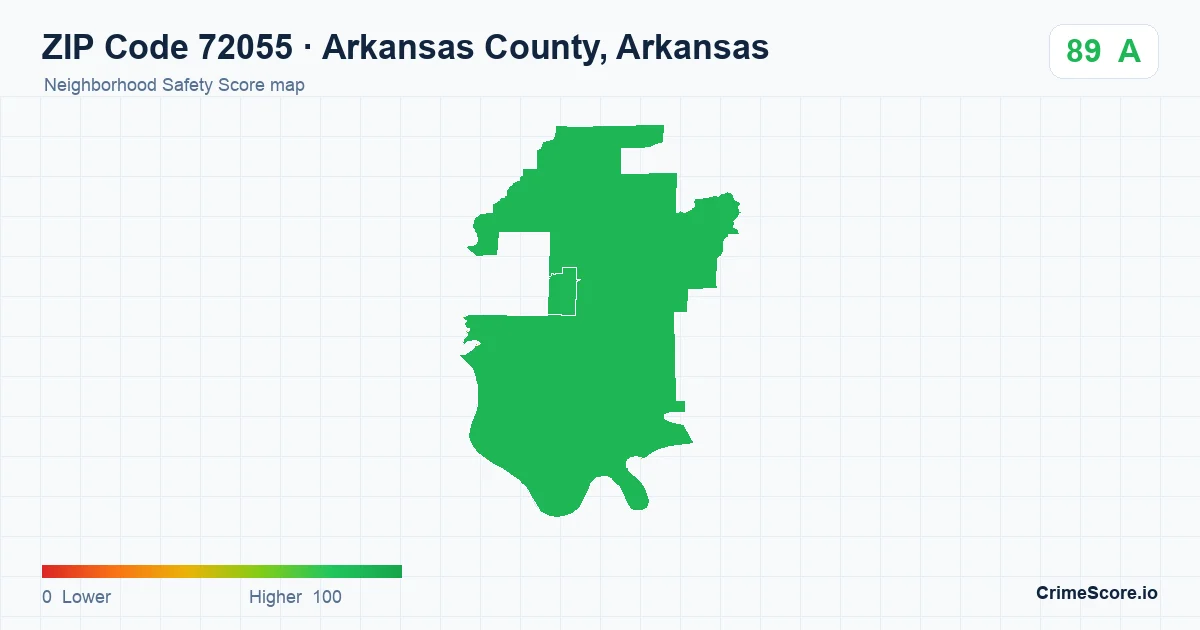 ZIP Code 72055 in Arkansas County, Arkansas neighborhood Safety Score map