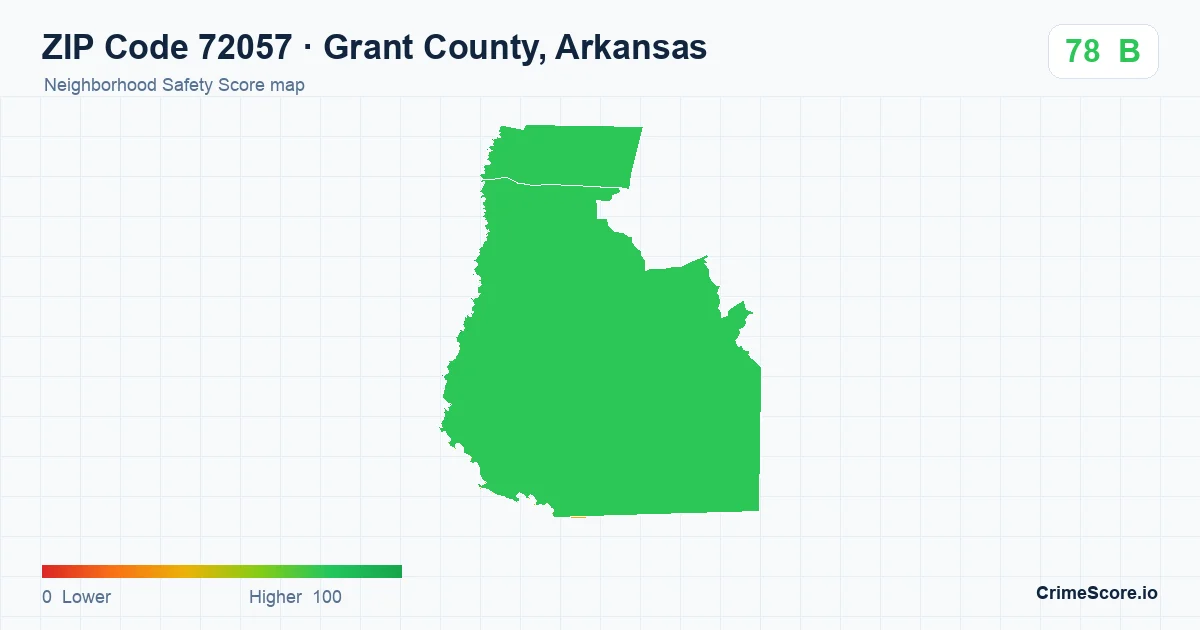 ZIP Code 72057 in Grant County, Arkansas neighborhood Safety Score map