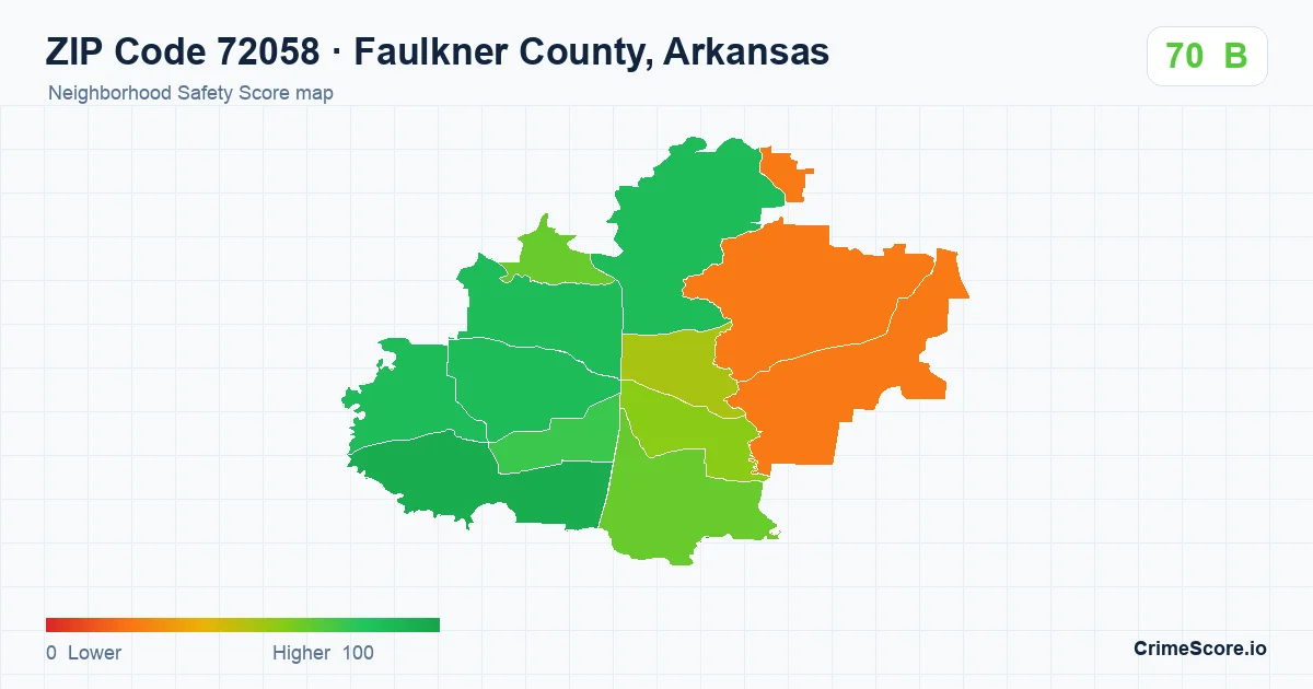 ZIP Code 72058 in Faulkner County, Arkansas neighborhood Safety Score map