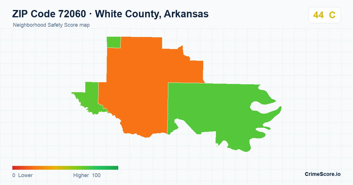 ZIP Code 72060 in White County, Arkansas neighborhood Safety Score map