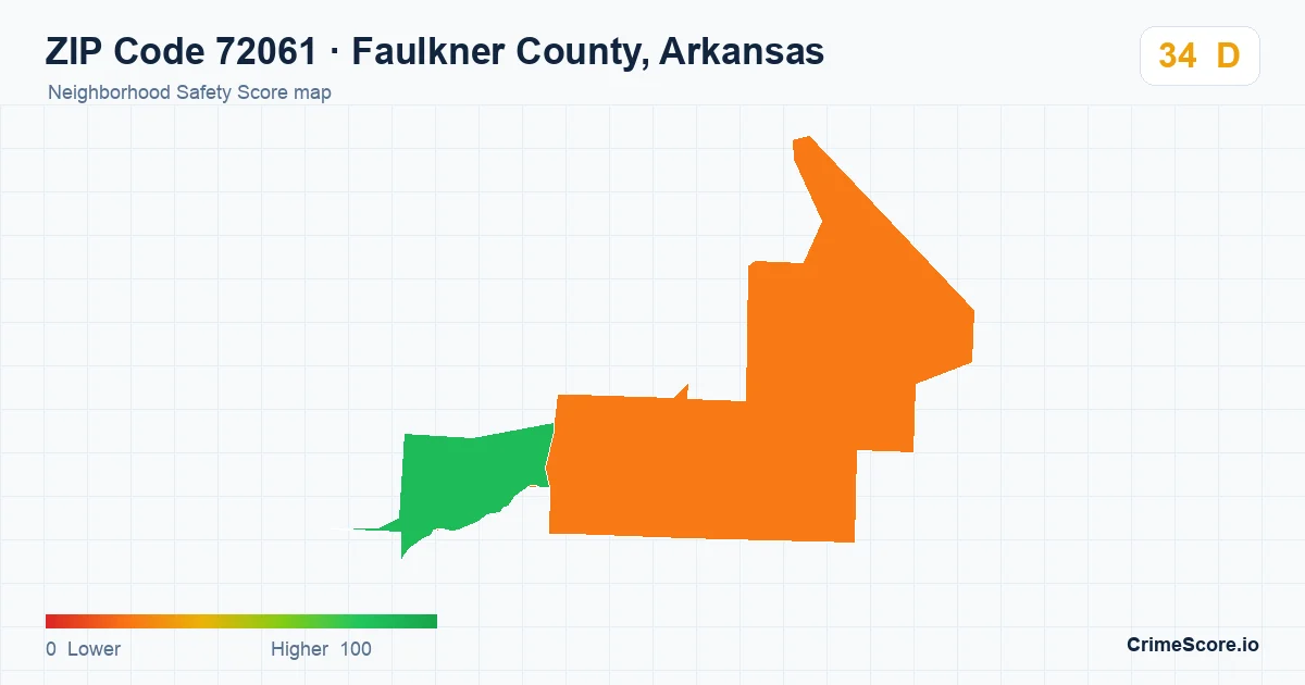 ZIP Code 72061 in Faulkner County, Arkansas neighborhood Safety Score map