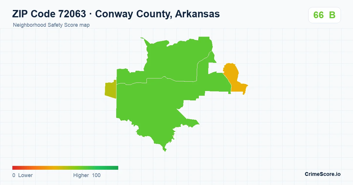 ZIP Code 72063 in Conway County, Arkansas neighborhood Safety Score map