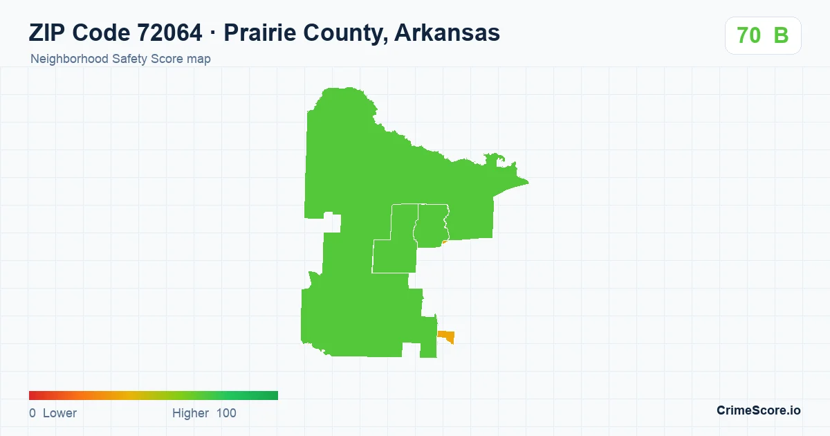 ZIP Code 72064 in Prairie County, Arkansas neighborhood Safety Score map