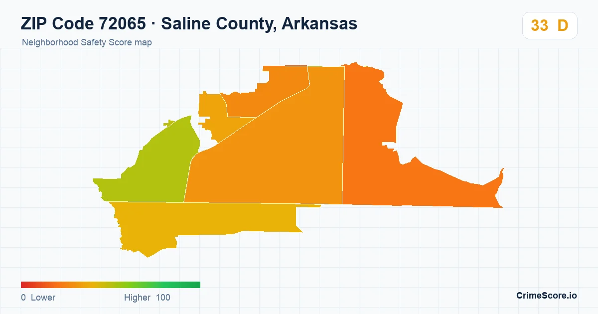 ZIP Code 72065 in Saline County, Arkansas neighborhood Safety Score map