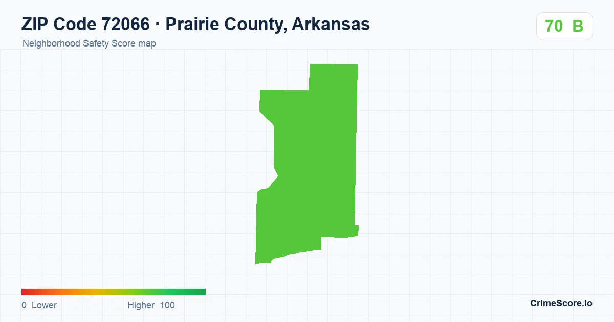 ZIP Code 72066 in Prairie County, Arkansas neighborhood Safety Score map